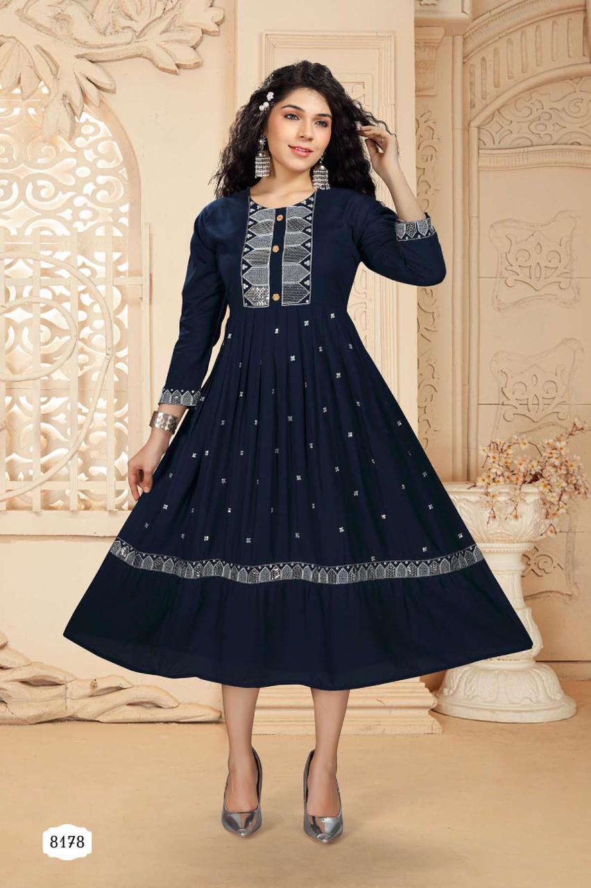Riyaa Ashmi Ethnic Wear Heavy Rayon Anarkali Kurti Collection
